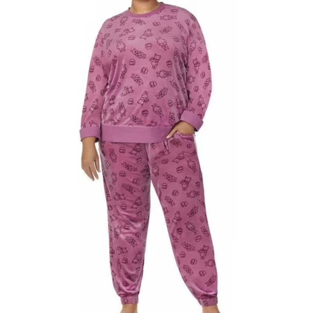 Winnie the Pooh Disney 2pc Silky Fleece Pink Lounge Sweatpants + Sweatshirt XL